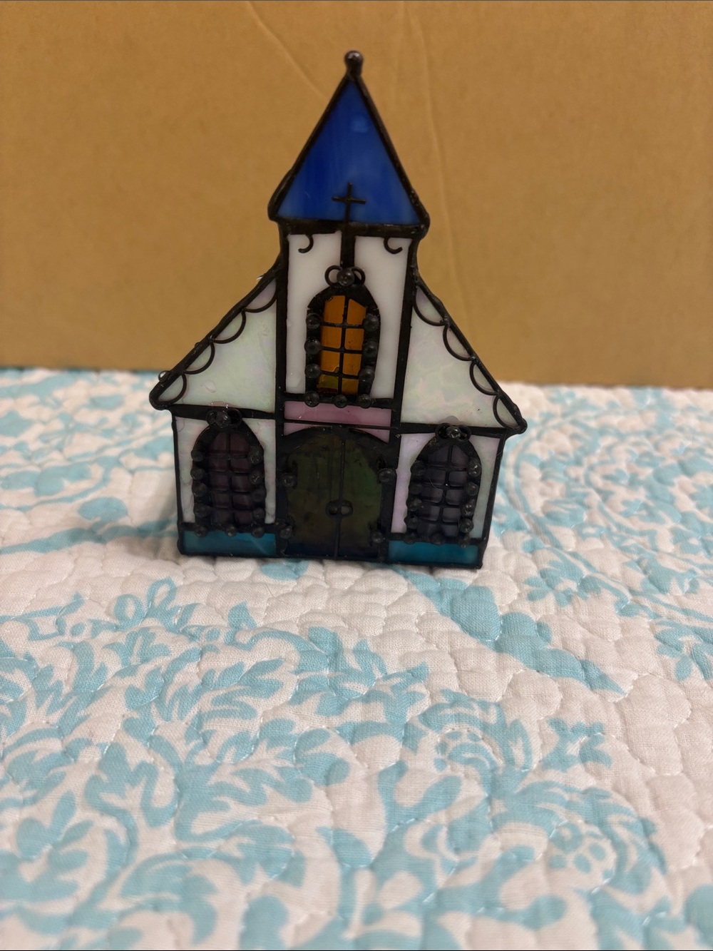 Vintage Stained Glass Church Candle Holder